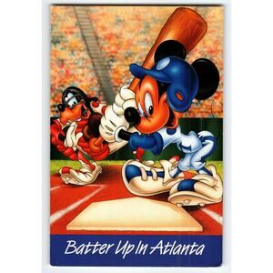 Vintage Disney Mickey & Goofy Baseball Postcard Batter Up In Atlanta
